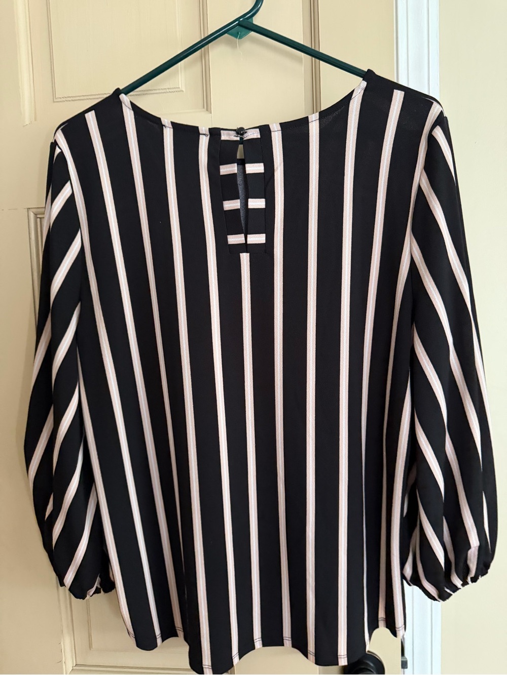 Adrianna Papell Black and White Vertical Stripe Blouse - Picture 6 of 7